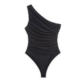 Summer Asymmetric Sleeveless Pleated Silk Mesh Bodysuit Women Single Shoulder Slim Fit Jumpsuit Female Beach Holidays Wear 2026
