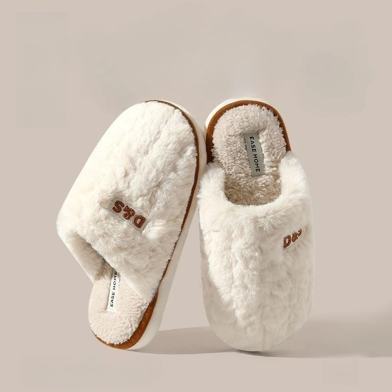 Women's Winter Plush Slippers - Thick Sole Fleece-Lined House Shoes, Anti-Slip Durable Indoor/Outdoor Warm Cotton Home Slides