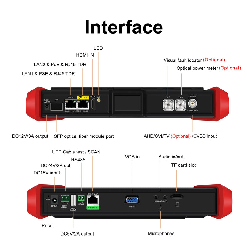 WANGLU 8 inch Monitor POE++ 90W SFP 4K H.265 IP 8MP AHD/TVI/CVI CCTV Camera Testing Tool HDMI VGA input Cable Tester E88/E89/E90