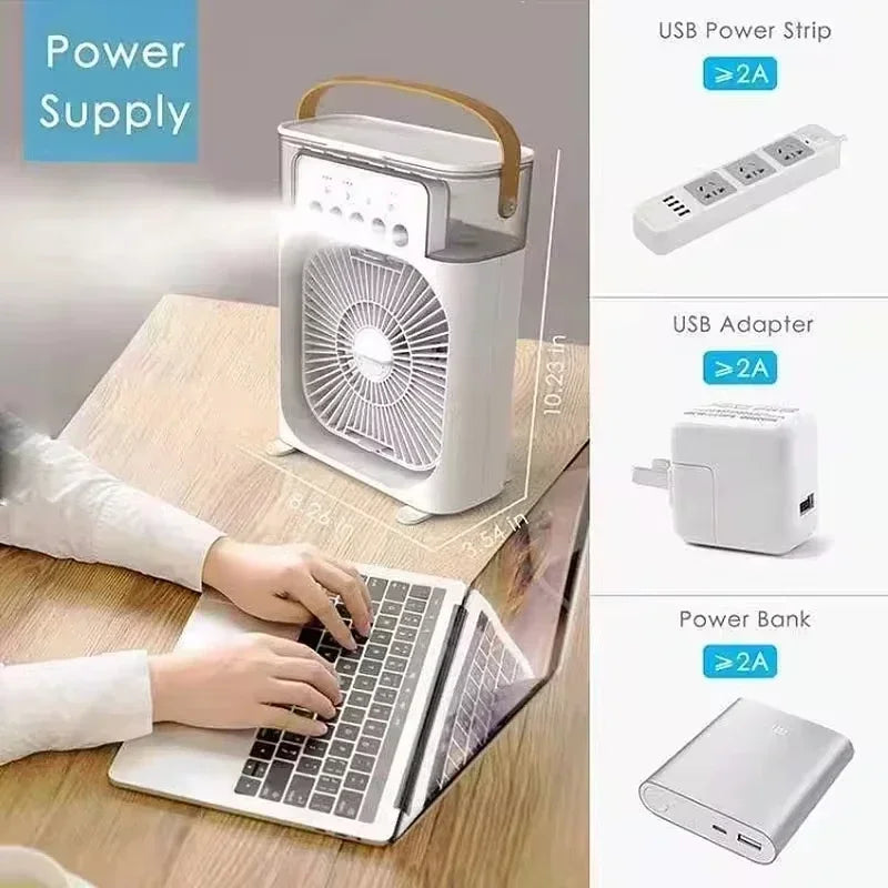 Lenovo Portable Fan 3 in1 Humidifier Air Adjustment LED Light Household USB Chargeable Air Conditioner Office Moisturizing Fan