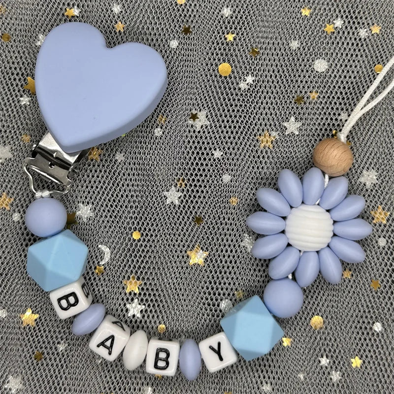Free Custom Personalized Name Pacifier Clips Handmade Beech Wood Chain Silicone Crown Holder Soother Baby Teething Toy Chew Gift