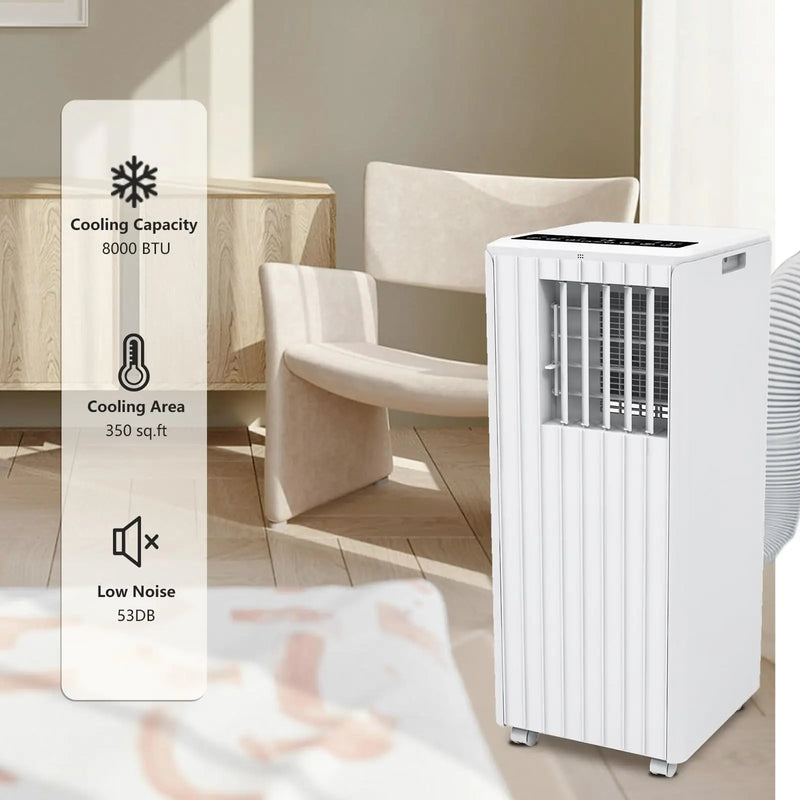 8000 BTU Portable Air Conditioner Quiet Sleep Mode, 3-in-1 Cooling Dehumidifying Fan for 350 Sq Ft Rooms, Energy-Saving 24-Hr Timer, AC Unit with Remote Full Window Kit White