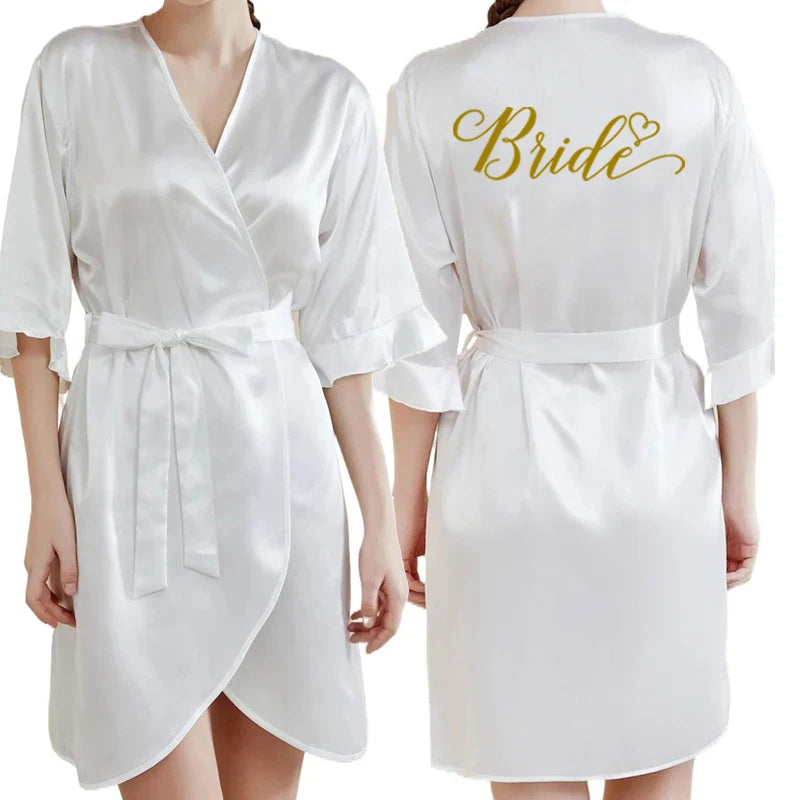 Rose Gold Women Bathrobe White Letter Bride Bridesmaid | SAMAG