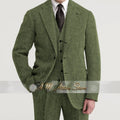 Grey Exquisite Men 3pcs Suit Herringbone Peak Lapel Jacket Vest Pants Set for Wedding Prom Graduation Birthday Party Father Gift