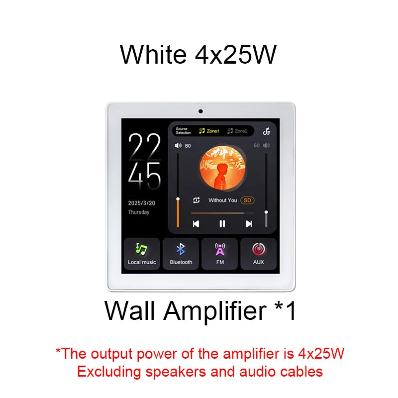 2 Zone Audio Volume Wall Amplifier Multilingual 4 Inch Touch Screen Bluetooths TF FM Sound Control Panel Ceiling Speakers System