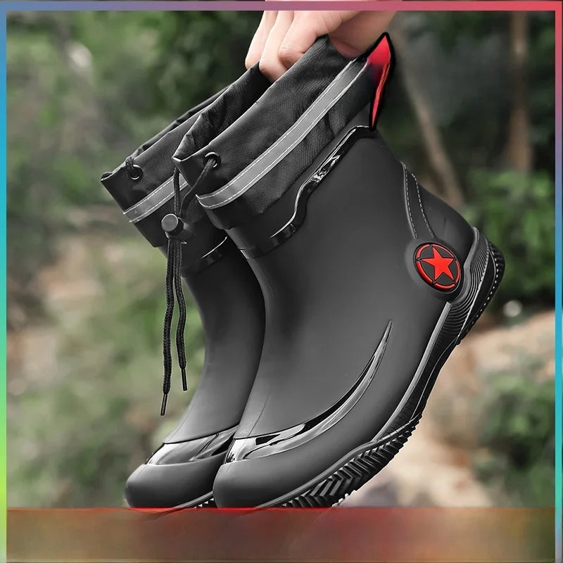 Men's Rain Boots 2026 New Summer Kitchen Work Delivery Rider Slip-Resistant Waterproof Fishing Large Size Water Shoes