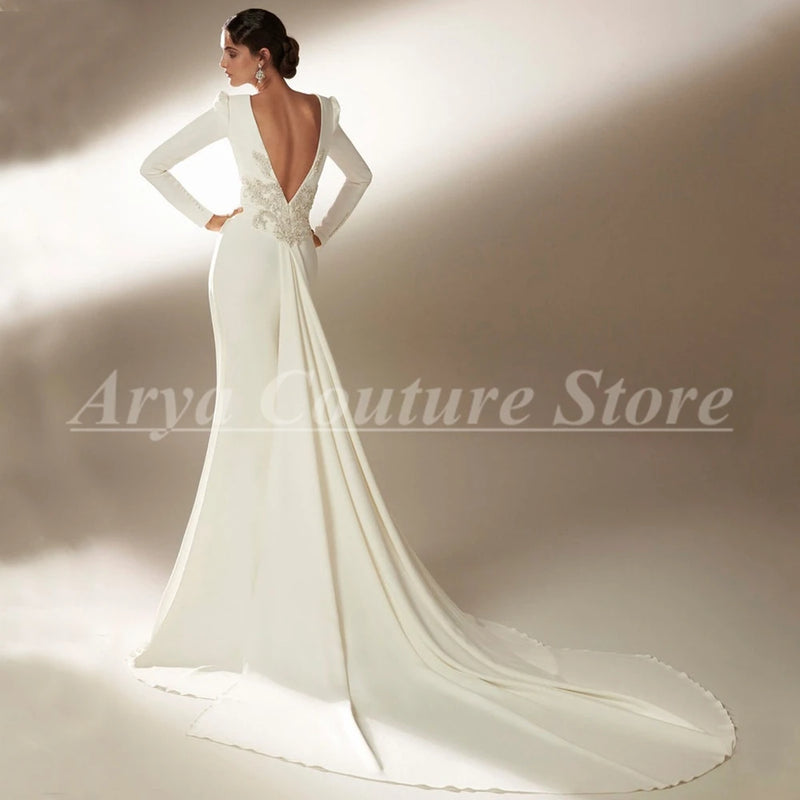Elegant Long Sleeve Mermaid Wedding Dress with Pleat - View 4 | SAMAG