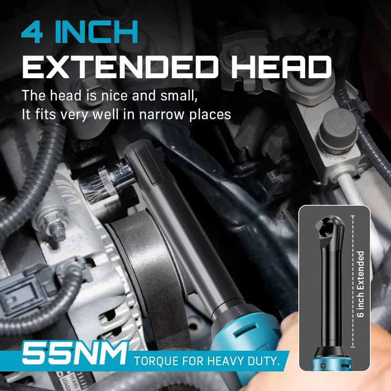 SEESII 3/8"Cordless Ratchet Wrench 55Nm Electric with 6" Extended 12V Rechargeable Angle Car Repair Power - View 3 | SAMAG