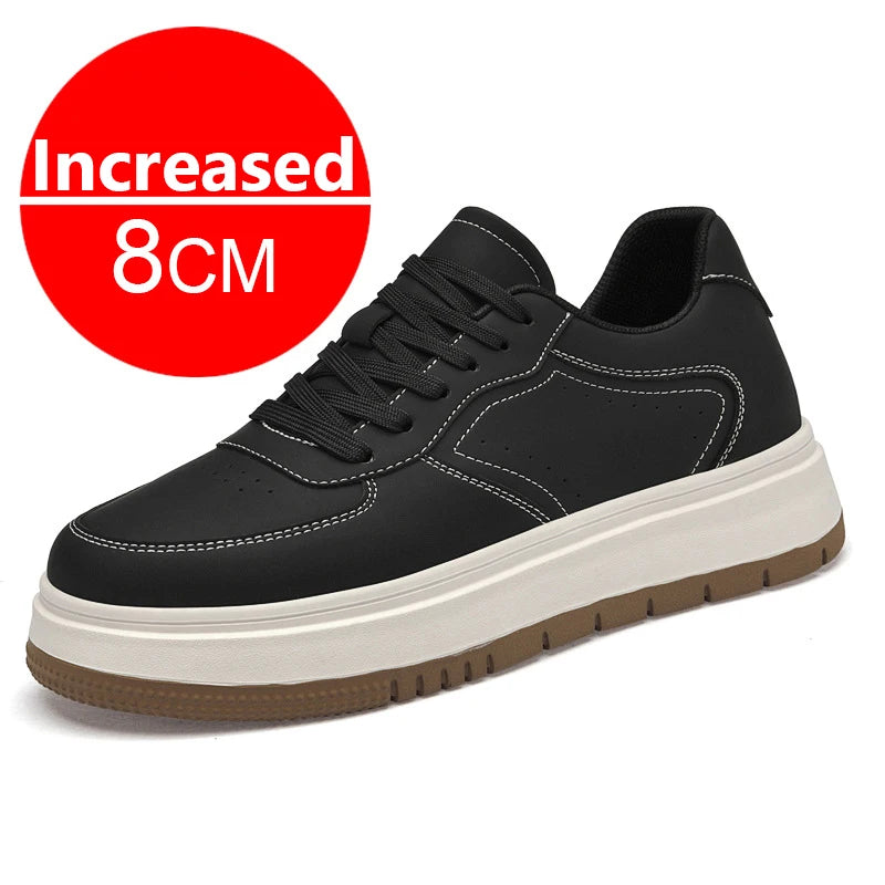 Men's Invisible Height Increasing Elevator Shoes Lace-up Sporty White Sneakers 8/10cm Taller Size Plus Invisible Elevate Shoes
