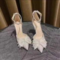 Poplular Zapatos De Mujer Bowtie Beading Embellished Sweet Women Weeding Shoes Pointed High Heels Glitter Slip-On Women Pumps
