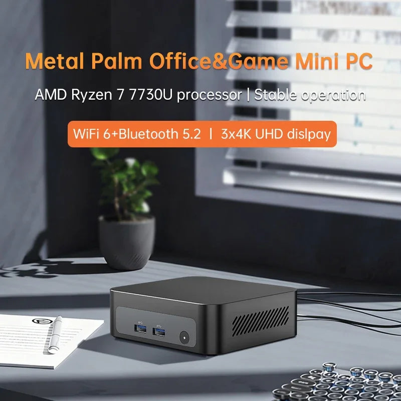 Topton Palm Gaming Mini PC AMD Ryzen 7 7730U 5825U 5800U R5 7530U 5600U Metal Nuc NVMe DDR4 Windows 11 Office Computer WiFi6 BT