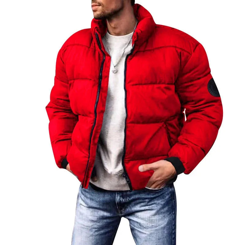 2025 Winter New Men's Down Cotton Jacket Daily Casual Windproof Warm Parkas Outwear Short Stand Collar Warm Cotton Clothing