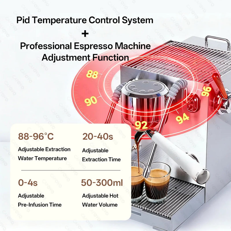 CAFOVO E120 Semi-automatic Coffee Machine ULKA Pump 9Bar OPV System Three Boiler with OLED Display for Home Cafe Espresso Maker
