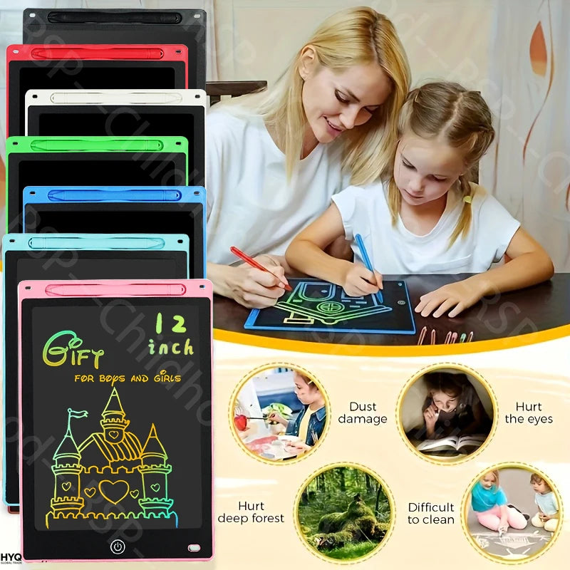 Tablettes électroniques 12 pouces, blocs d’écriture LCD, tableaux à dessin graphiques numériques pour enfants