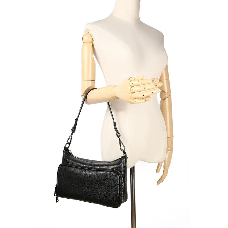 Zency Women's Handbag 100% Genuine Leather Ladies Shoulder Crossbody Messenger Bag Fashion Hobos Black High Quality