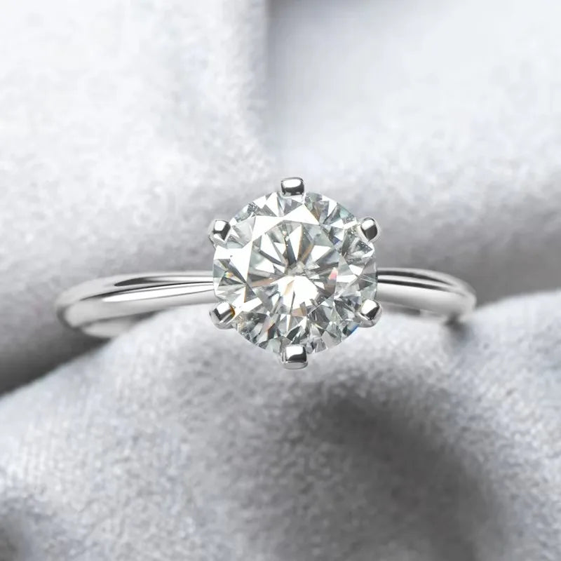 Anziw 0.5 - 3.0CT Moissanite Solitaire Ring Silver 925 14K Gold Plated Wedding Engagement Band For Women - Visuel 8 | SAMAG