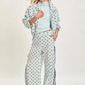 Laru Women Polka Dot 2 Piece Outfit Stand Collar Crop Jacket Side Zipper Wide Leg Pants Spring Casual Matching Tracksuit Set