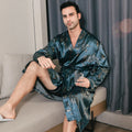 Pajama men's spring and autumn silk thin style oversized pajamas long sleeved bathrobes ice silk bathrobes home clothing summer