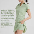 Women's Mesh Sport Set 2 Piece Short Sleeve Top with Skirt Summer Yoga Outfits Plus Size Quick Dry Breathable Tennis Badminton