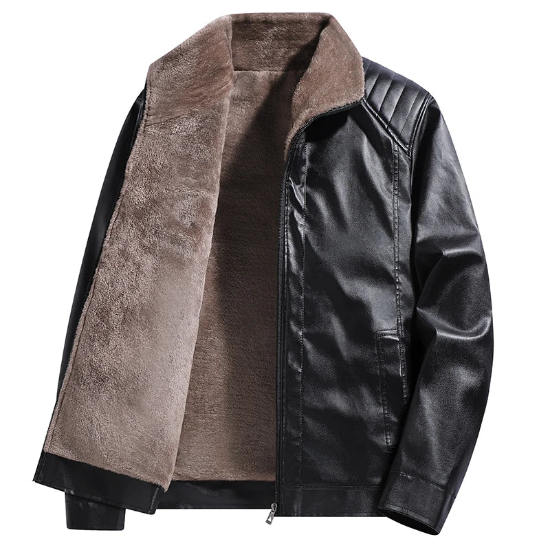 2026 New Product Warm Fleece Leather Jacket Fall/Winter Men's Leather Coat Casual and Versatile Outerwear US/European size.