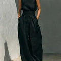 2026 Sleeveless Top+Wide Leg Pants Summer Casual Two-Piece Set Elegant And Loose Office Set High Street Pocket Women's Suits