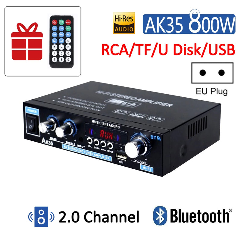 AK380/370/350 800W 12V HiFi Power Amplifier Home Karaoke Car Audio Power Amplifier Stereo BASS Speaker Class D Home Sound Amp
