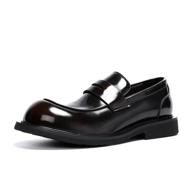 Men's Genuine Leather Glossy Loafers Wide Feet Big Size Summer British Style Round Toe Big Head Formal Casual Dress Shoes