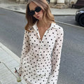 SINGREINY Polka Dot Cotton Blouse Suits Women Lapel Long Sleeves Shirt+Mini Skirt High Quality Autumn Slim Print Skirt Sets