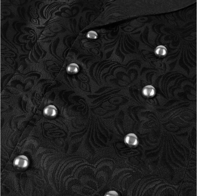 Men's Black Suit Vest; Jacquard Fabric, Double-breasted, Sleeveless, V-neck Vests; Available in White, Blue, and Champagne.