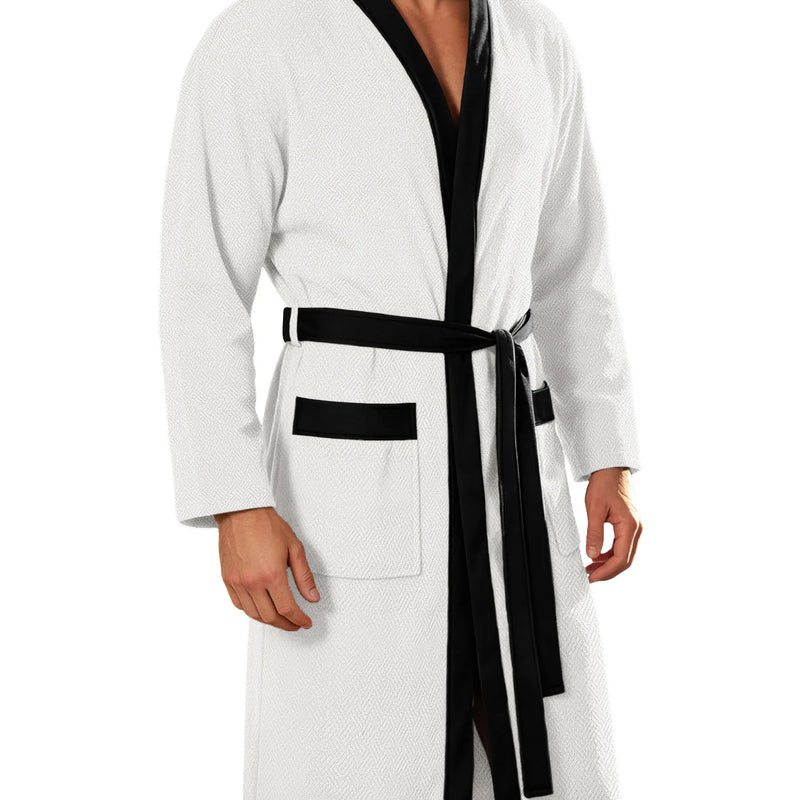 Men Long Loose Bathrobe With Belt Double Pockets Casual Home Pajamas Soft Hotel Vacation Spa Male Loungewear Sleep Robe