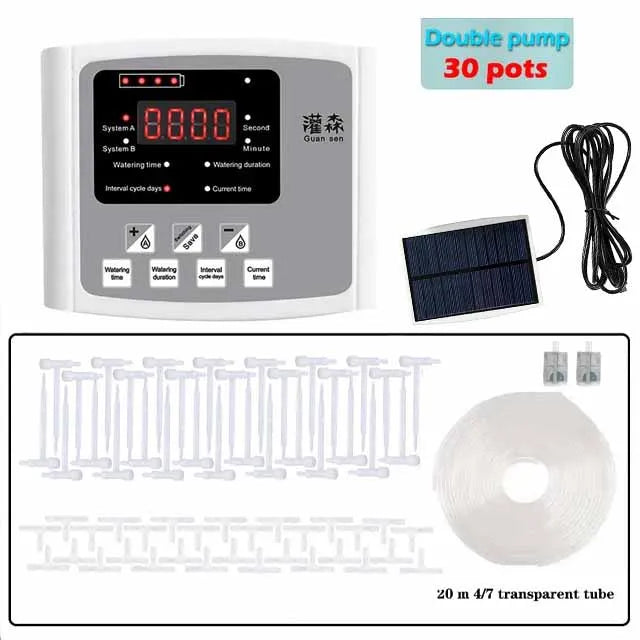 Garden Adjustable Valve Drip Irrigation Device Double Pump Controller Timer System Solar Energy Intelligent Automatic Watering