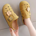 Soft Leather Bear Cutout Mules for Women, New Breathable Closed-Toe Slide Sandals, Slip-On Hollow Out Clogs