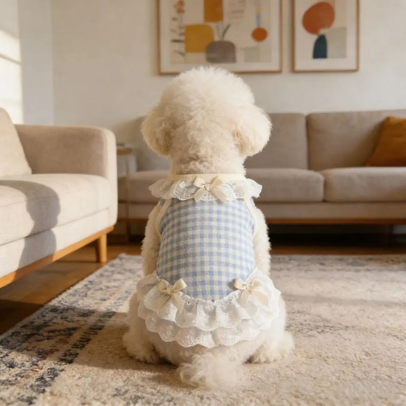 Cute Bow Lace Design Pet Dog and Cat Checkered Clothes Comfortable Breathable Cat Vest Lightweight Small Dog Vest