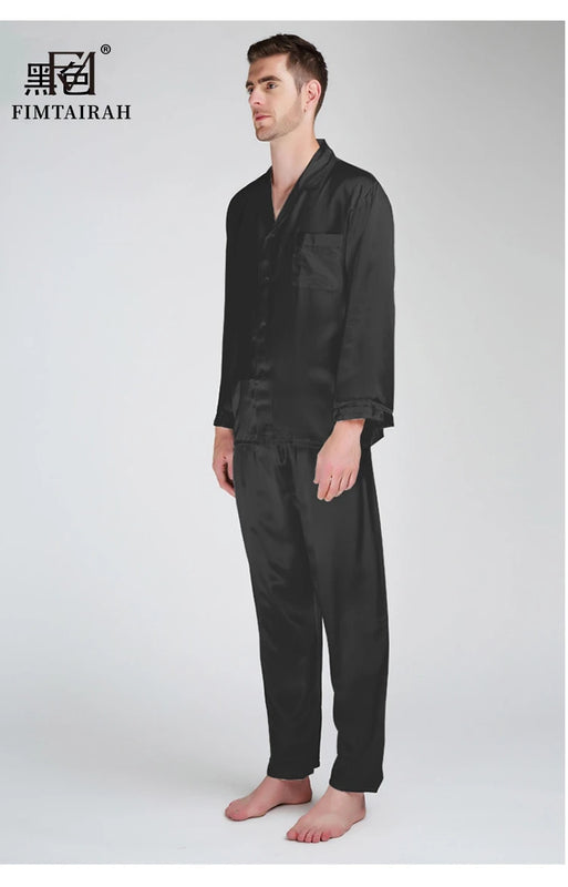 Fimtariah 30MM 100% Silk Pajamas Long Sleeve Pants Set Men's Summer Soft Shirt Pants Sets Two PIeces Autumn Winter Silk home
