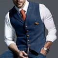 Fashion Men's Vests Lapel Tweed Plaid V-neck Waistcoat Slim Fit Vest Business Formal Dress Suit Casual Wedding Tuxedo Male Vest