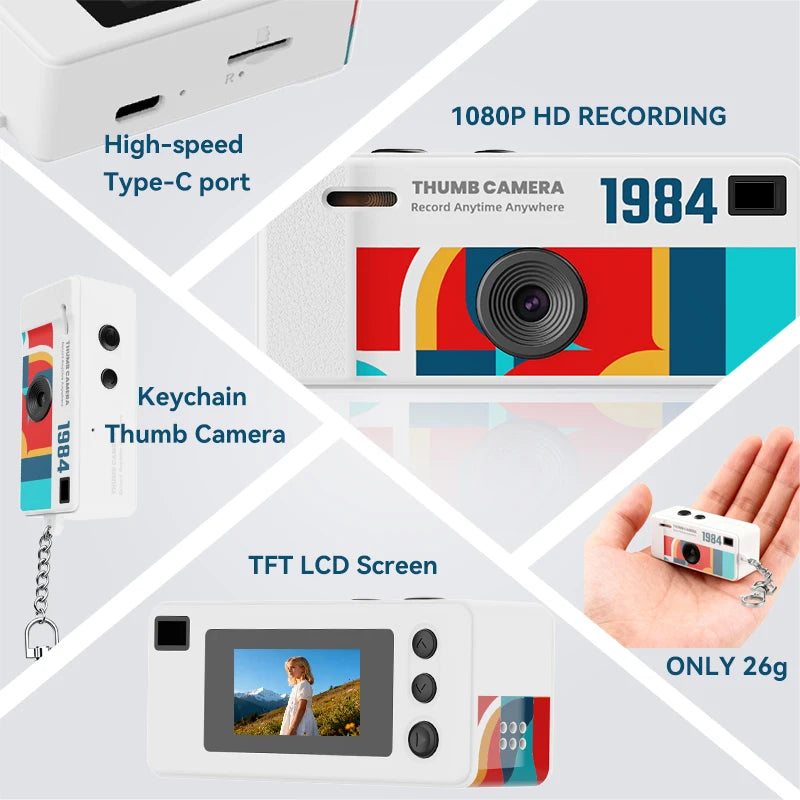 Digital Camera 0.96 Inch Mini Keychain Camera Retro Support Memory Card 1080P Very Small Camcorder Video Recorder with Flash