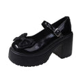 White Round Toe Platform High Heels Women Mary Jane Shoes Retro Bows Elegant Chunky Heel Women's Wedding Shoes