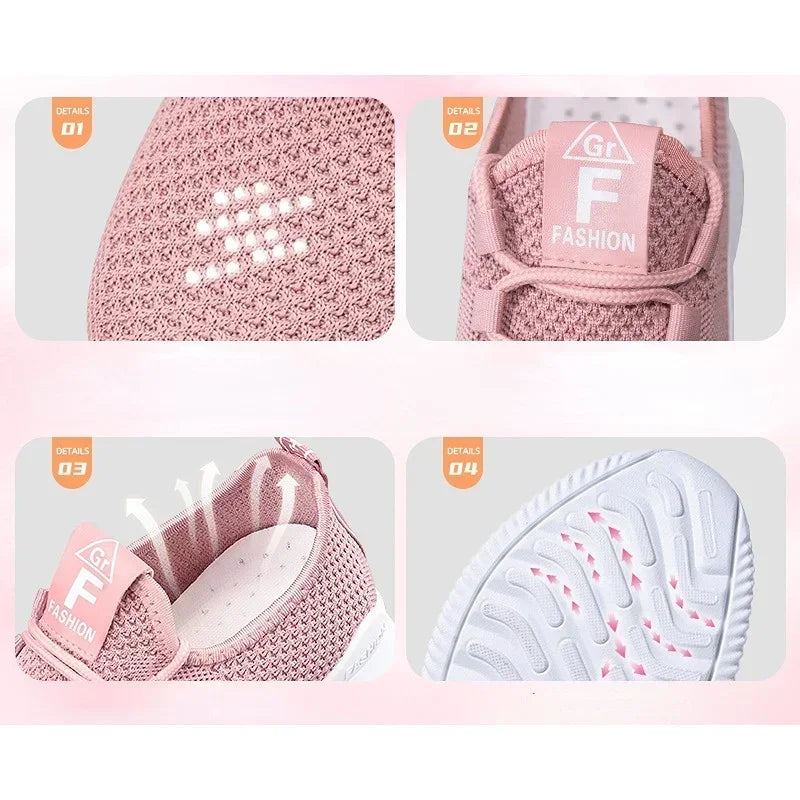 2026 Spring and Autumn Fashionable Solid Color Breathable Round Toe Sneakers Casual and Comfortable Thick-soled Women's Shoes