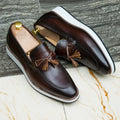 Men's Calfskin Leather Tassel Loafers Casual Flat Shoes Handmade Stylish and Comfortable Suitable for Office Street Wear