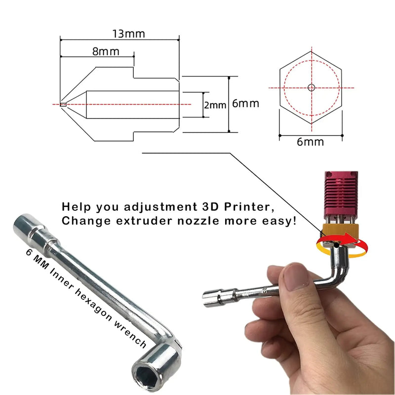 CREALITY MK8 Brass Nozzle 0.2/0.4/0.6/0.8/1.0MM Extruder - Visuel 3 | SAMAG