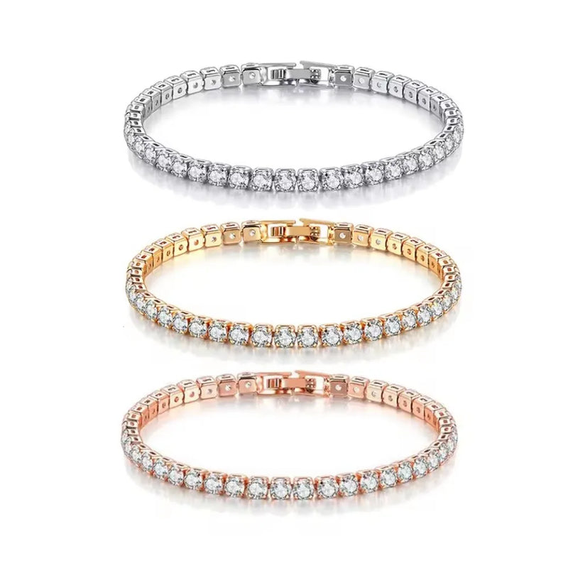 Luxury Simple Stainless Steel Single Row Geometric Square Glisten Full of Zircon Bracelet Women Men Hip Hop Fashion Jewelry Gift