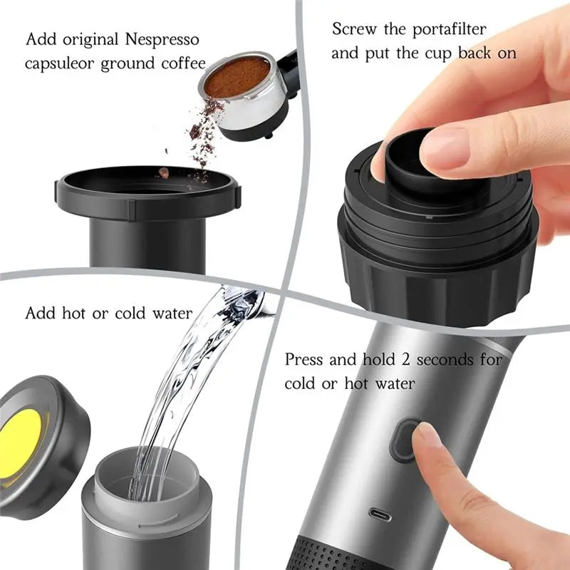 B83B-Portable Espresso Coffee Machine Compatible With Capsules & Powder Ideal For Home & Travel