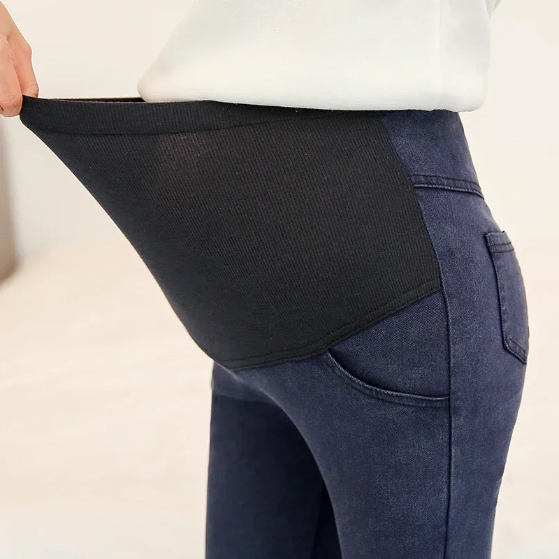 Maternity Pregnancy Skinny Trousers Jeans Pants Elastic Pregnant Women's Feet Stomach Lift  Stretch Denim