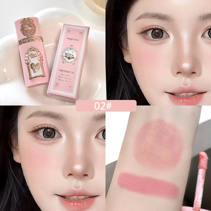 Gege Bear Strawberry Pink Liquid Blush Korean Makeup Matte Nude Apricot Tint Blusher Brighten Face Rubores Rouge Cute Makeup