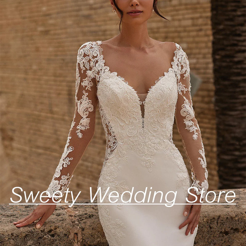 Sexy Mermaid Wedding Dress Customized Illuion Applique - View 3 | SAMAG