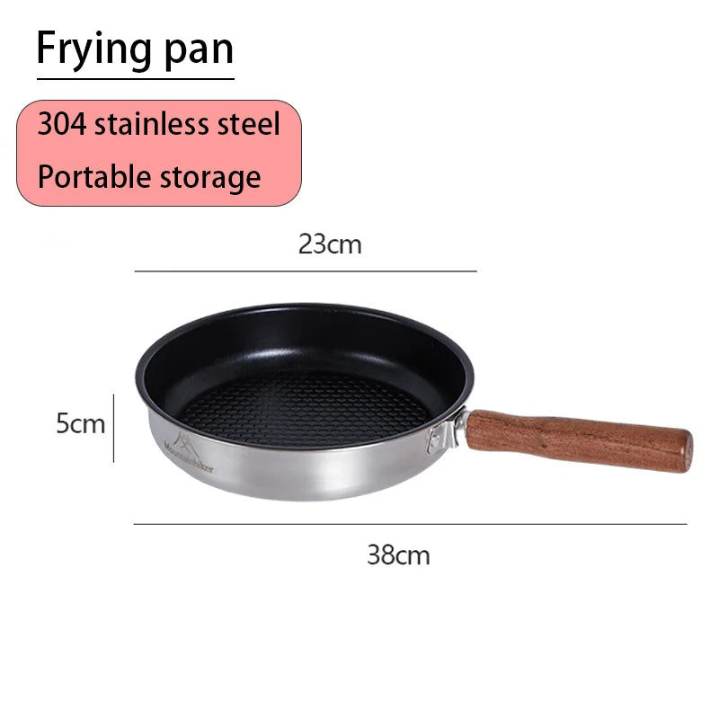 304 Stainless Steel Outdoor Camping Picnic Flat Bottomed Non Stick Pan, Steak, Fried Egg, Waffle, Cooking Essentials