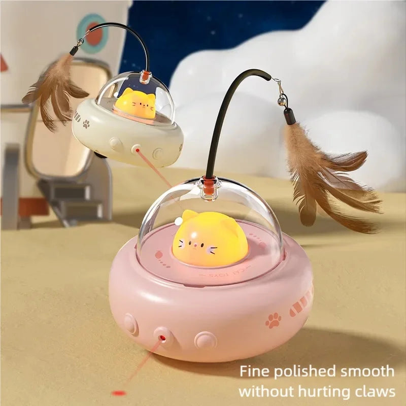 Smart UFO Electric Cat Teaser Stick Automatic Interactive Pet Toy Replaceable Feather Bell Design Daily Cat Training Play Toys