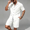 Men Linen Two Piece Outfit Short Sleeve Lapel Button | SAMAG
