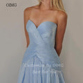 OIMG Sky Blue Sweetheart Neck A Line Prom Gowns Backless | SAMAG