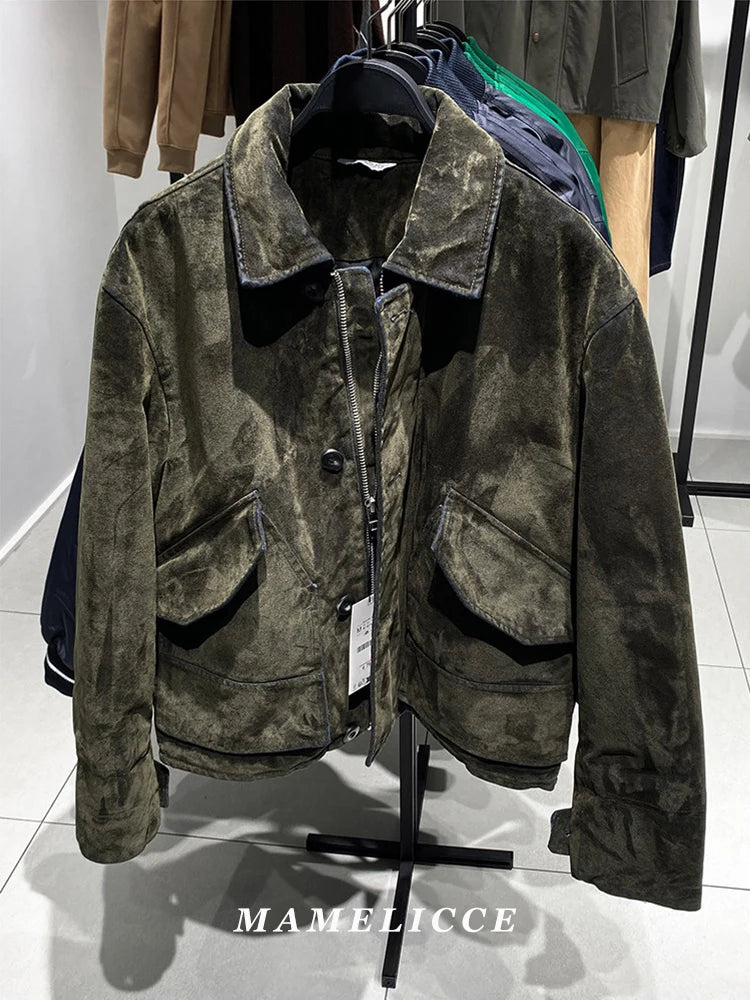 MAMELICCE Original design Vintage Distressed style jacket Men's clothing coat Army green Cotton clothes jackets man overcoats